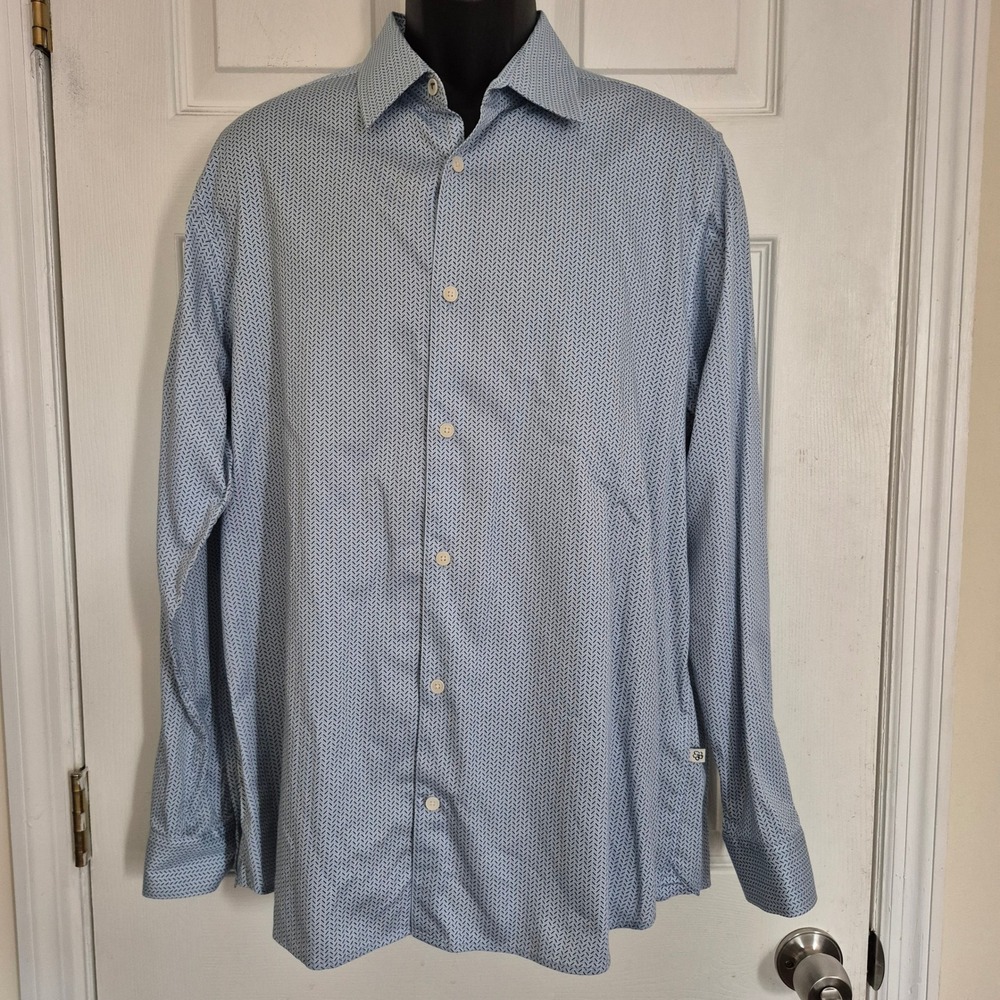 Ted Baker London Mens Slim Fit Blue Chevron Print Button Down Shirt Size 5 XL